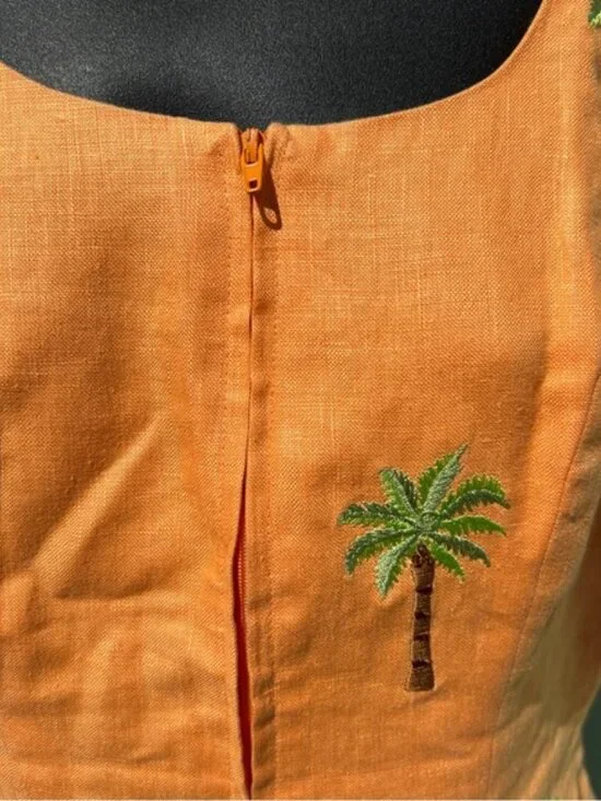 Jade by Melody Tam 100% Linen Embroidered Palm Tree Two Piece Set Size 4 - Picture 2 of 7